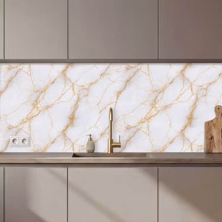 Keuken achterwand - Wit - Goud - Marmer - Aders