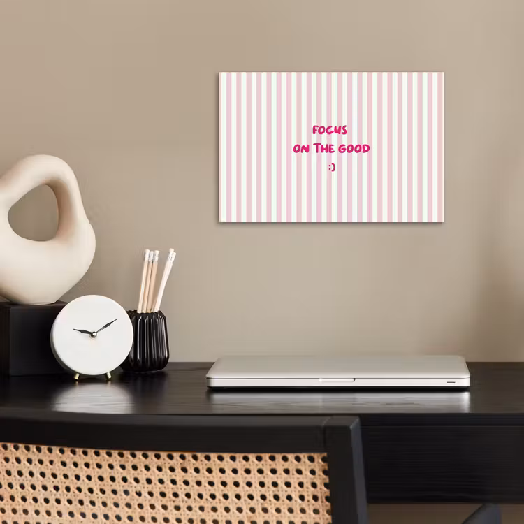 Poster - Focus on the good - Strepen - Roze - Smiley — 2