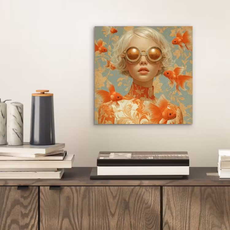 Aluminium schilderij - Goudvissen - Oranje - Vrouw - Blond — 2