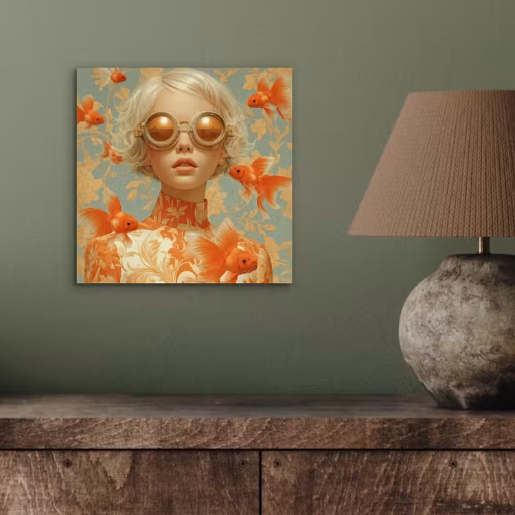 Aluminium schilderij - Goudvissen - Oranje - Vrouw - Blond — 3