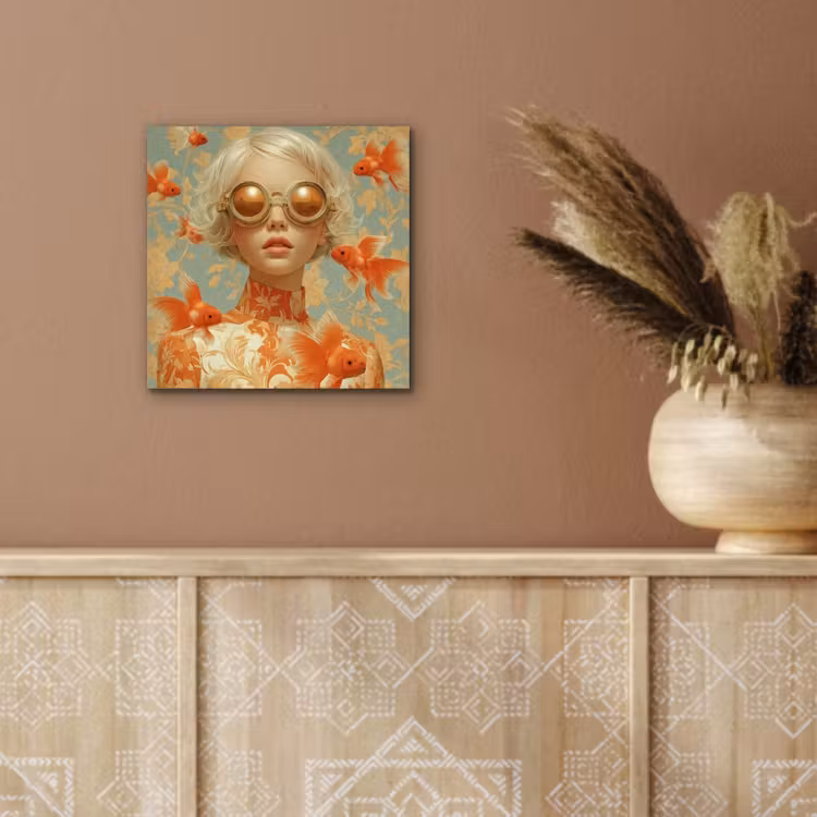 Aluminium schilderij - Goudvissen - Oranje - Vrouw - Blond — 5