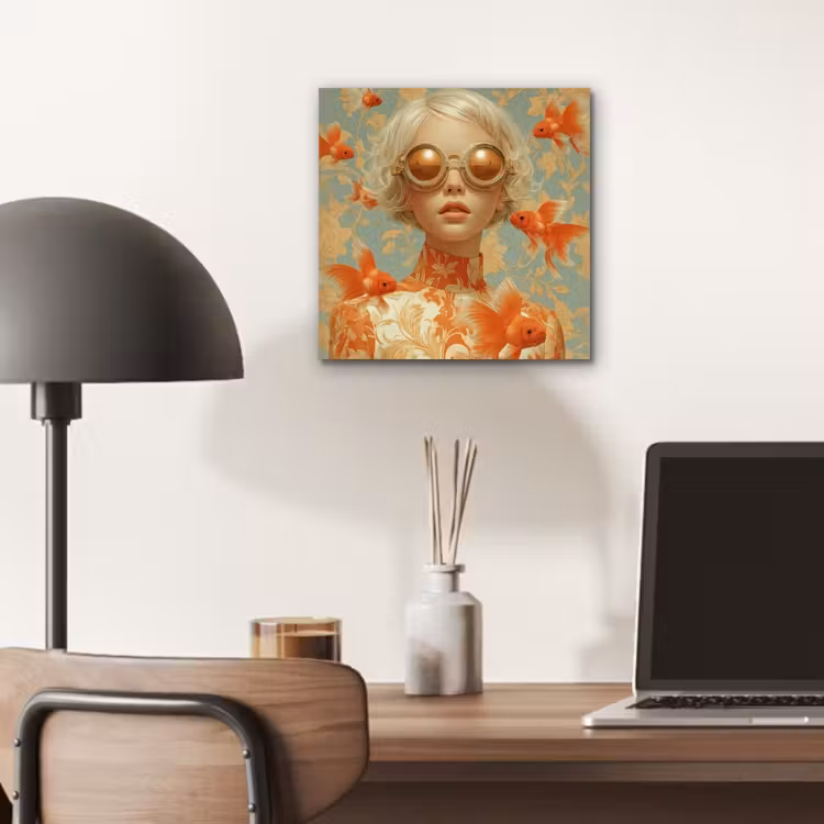 Aluminium schilderij - Goudvissen - Oranje - Vrouw - Blond — 6