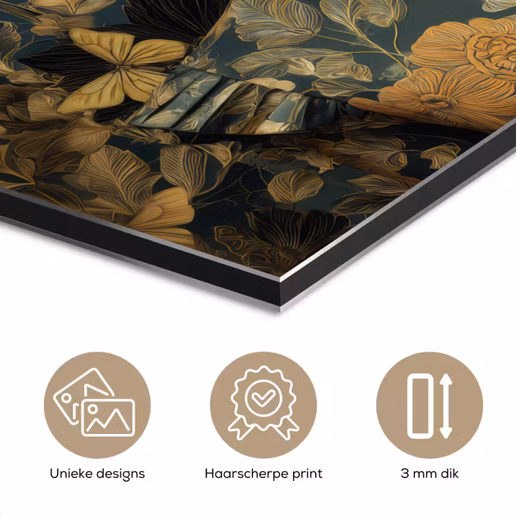 Aluminium schilderij - Vrouw met Zonnebril Gouden Bloemen — 7