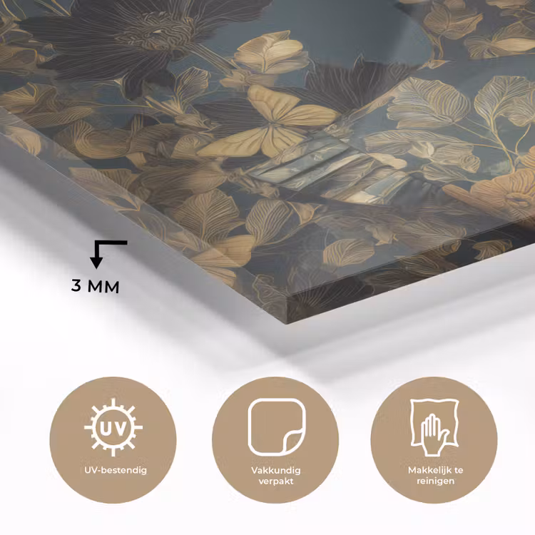 Glas schilderij - Vrouw - Bladeren - Goud - Vlinders — 3