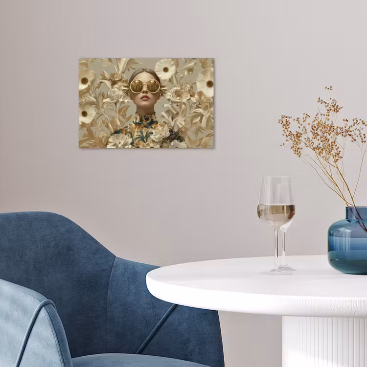 Poster - Vrouw met Zonnebril Beige Bloemen — 4
