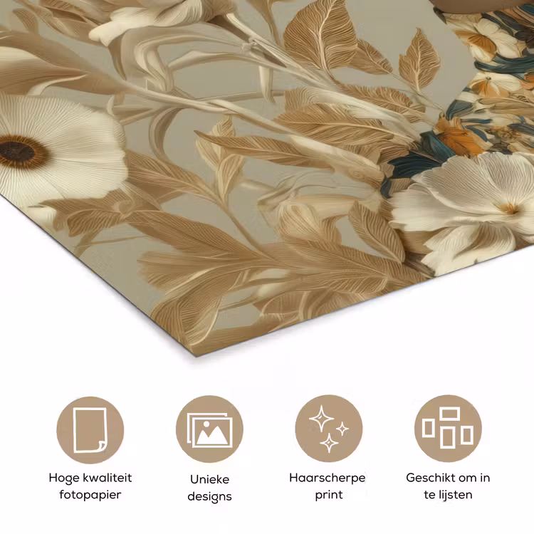 Poster - Vrouw met Zonnebril Beige Bloemen — 5