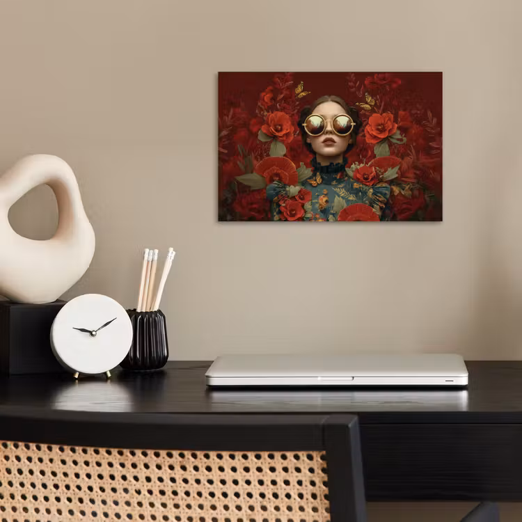 Poster - Bloemen - Dieprood - Zonnebril - Vrouw — 2