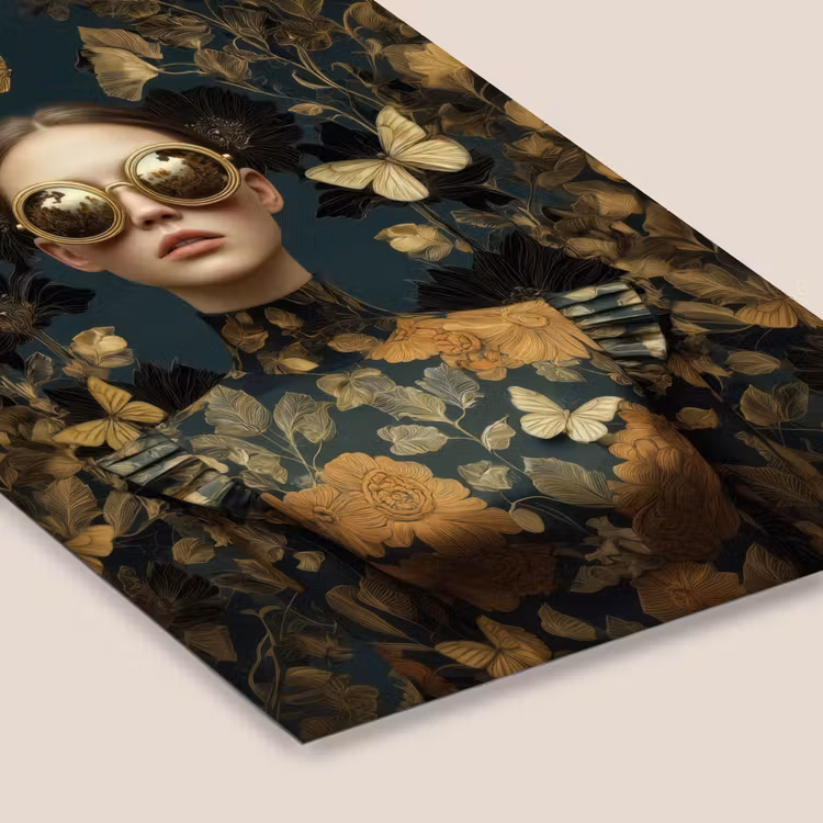 Poster met lijst - Vrouw - Bladeren - Goud - Vlinders — 7
