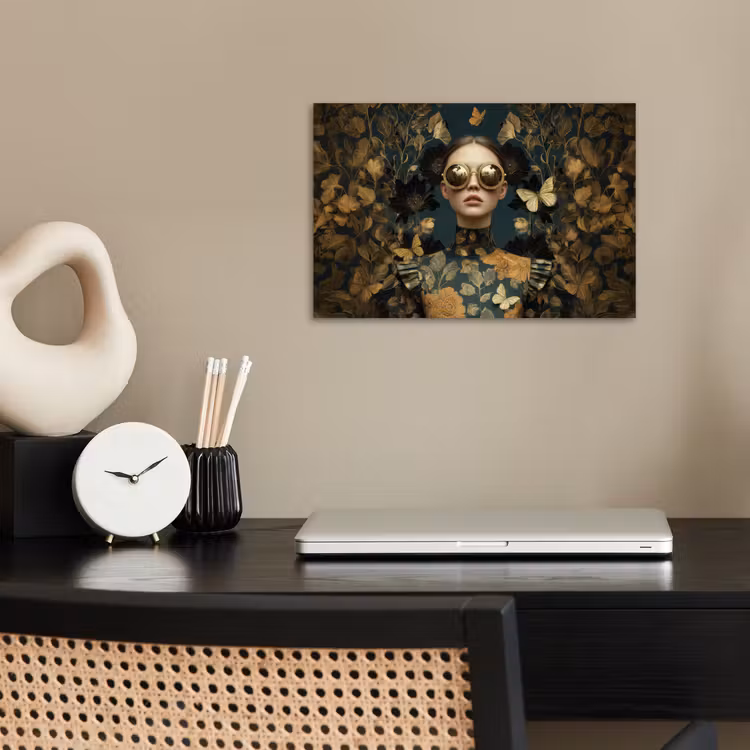 Poster - Vrouw met Zonnebril Gouden Bloemen — 2