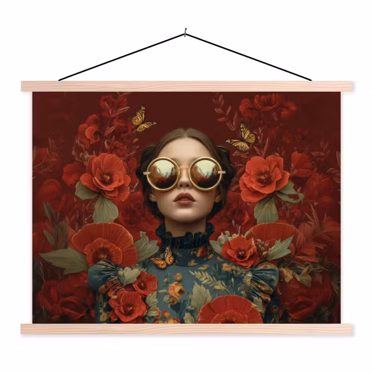 Schoolplaat - Bloemen - Dieprood - Zonnebril - Vrouw — 1