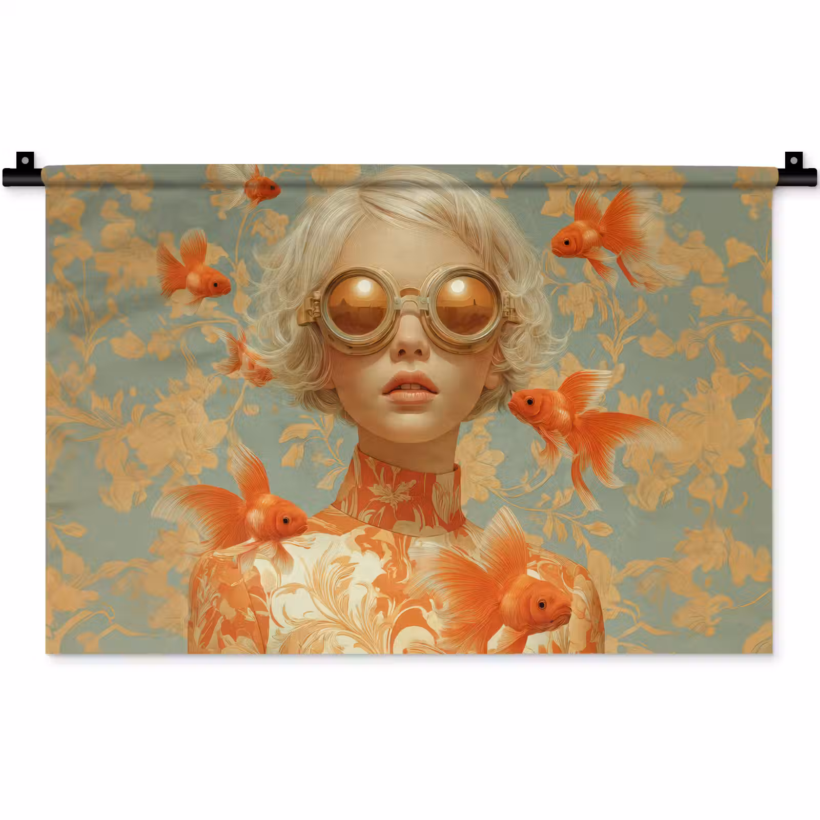 Wandkleed - Goudvissen - Oranje - Vrouw - Blond — 1