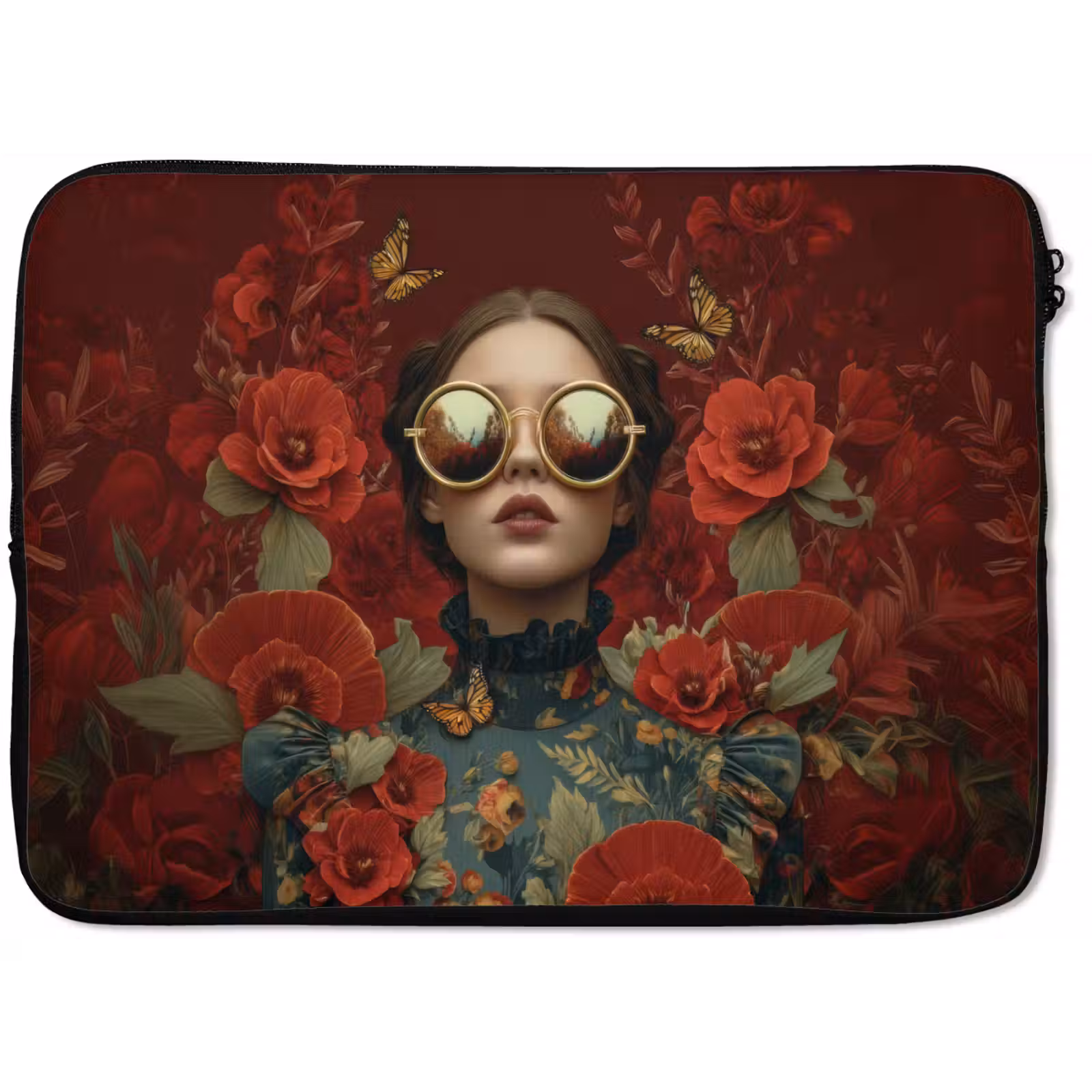 Laptophoes - Bloemen - Dieprood - Zonnebril - Vrouw — 1