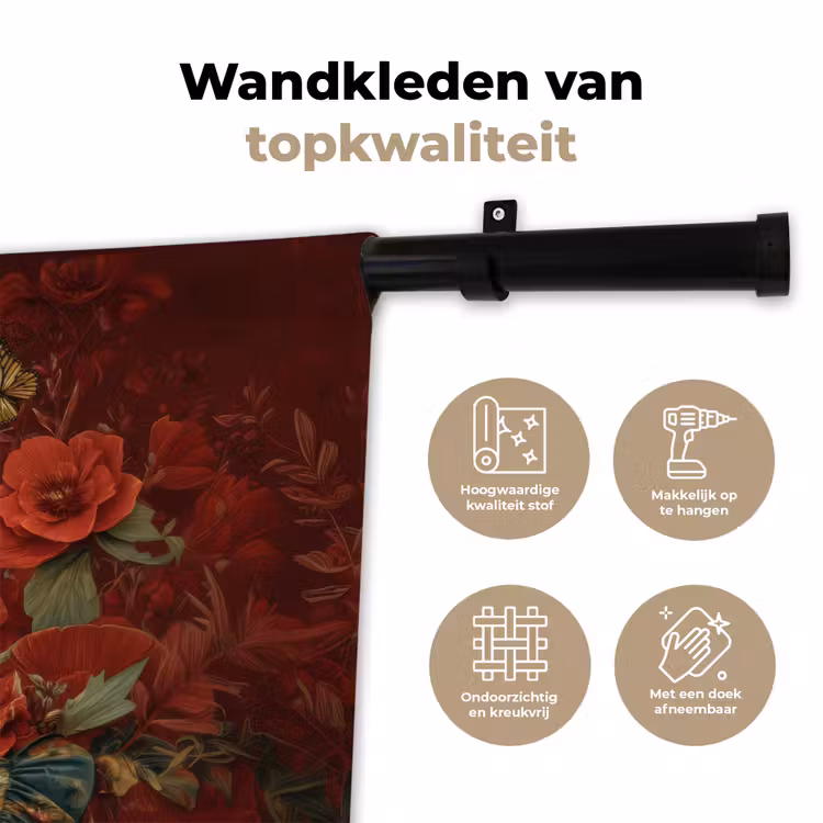 Wandkleed - Bloemen - Dieprood - Zonnebril - Vrouw — 3