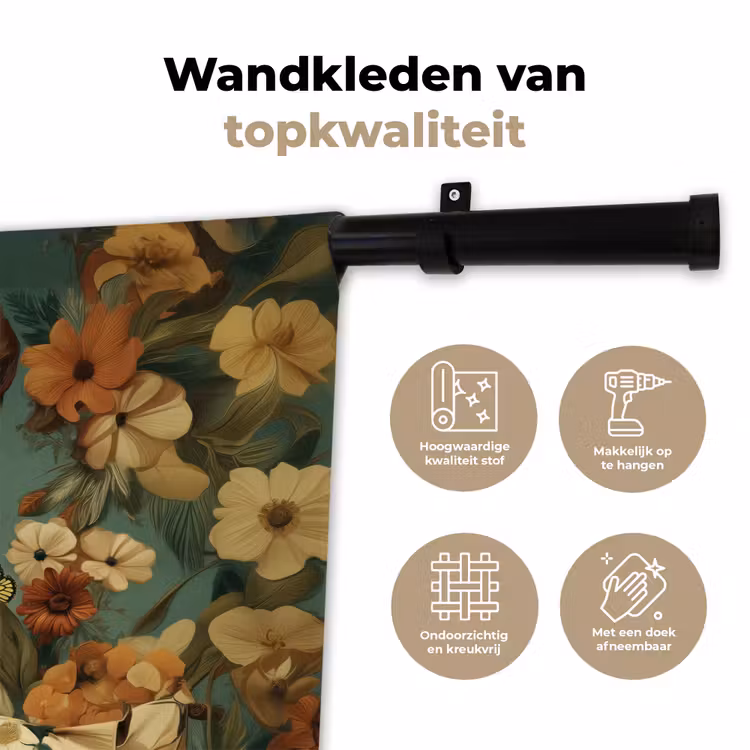 Wandkleed - Bloemenkrans - Vrouwengezicht - Zonnebril - Oranje — 3