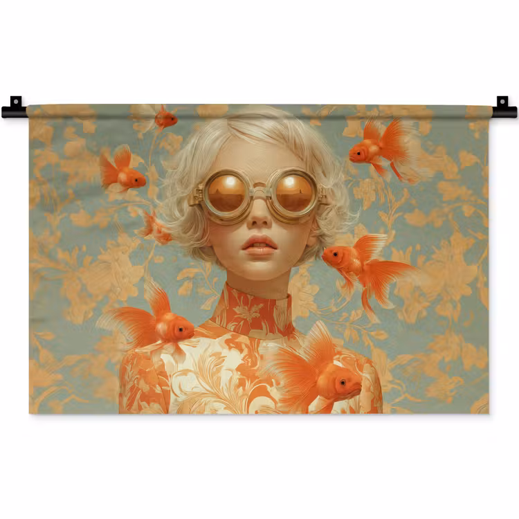 Wandkleed - Goudvissen - Oranje - Vrouw - Blond — 1
