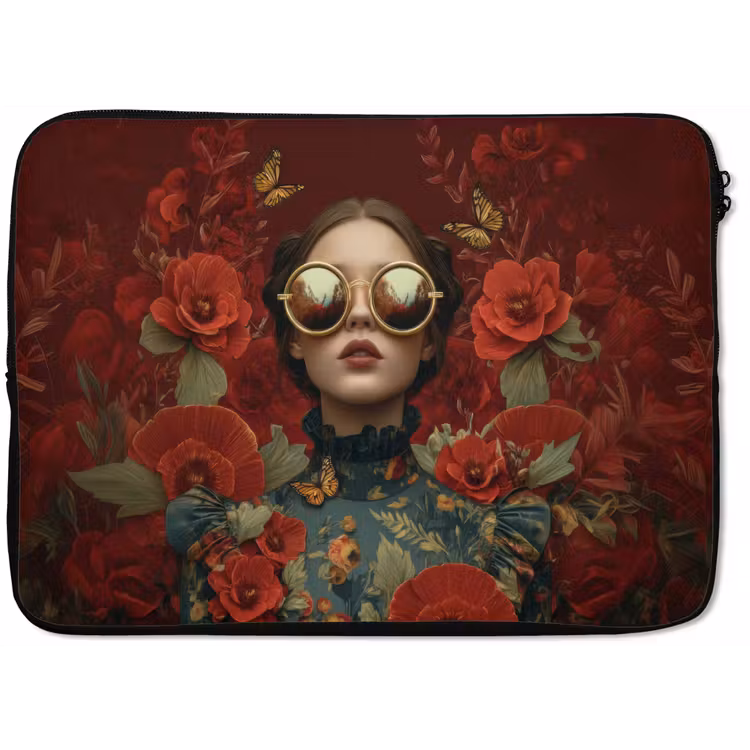 Laptophoes - Bloemen - Dieprood - Zonnebril - Vrouw — 1