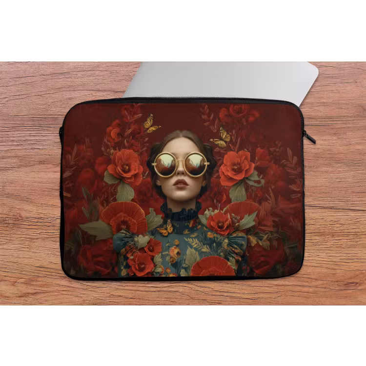 Laptophoes - Bloemen - Dieprood - Zonnebril - Vrouw — 2