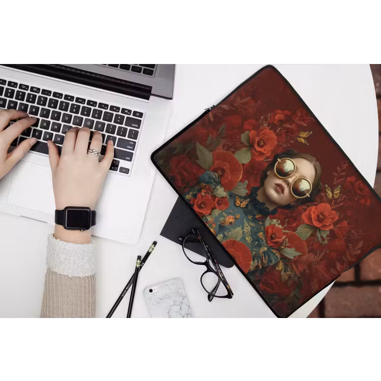 Laptophoes - Bloemen - Dieprood - Zonnebril - Vrouw — 3