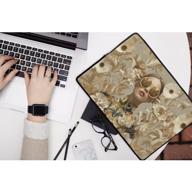 Laptophoes - Vrouw - Bloemen - Zonnebril - Wit — 3