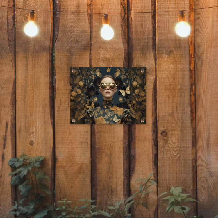 Tuinposter - Vrouw met Zonnebril Gouden Bloemen — 2