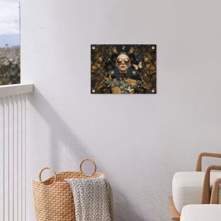 Tuinposter - Vrouw met Zonnebril Gouden Bloemen — 3