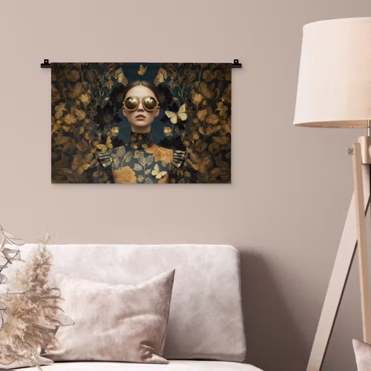 Wandkleed - Vrouw - Bladeren - Goud - Vlinders — 2