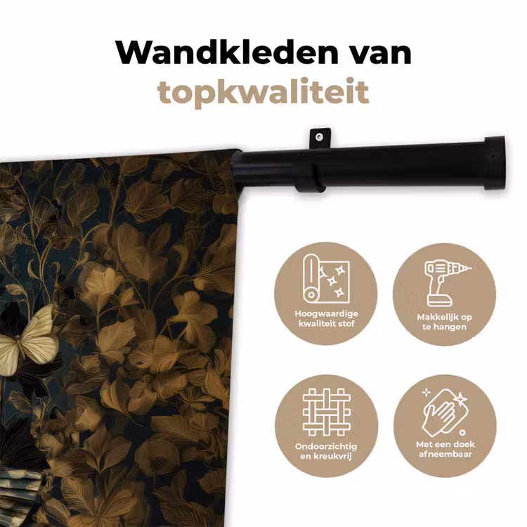 Wandkleed - Vrouw - Bladeren - Goud - Vlinders — 3