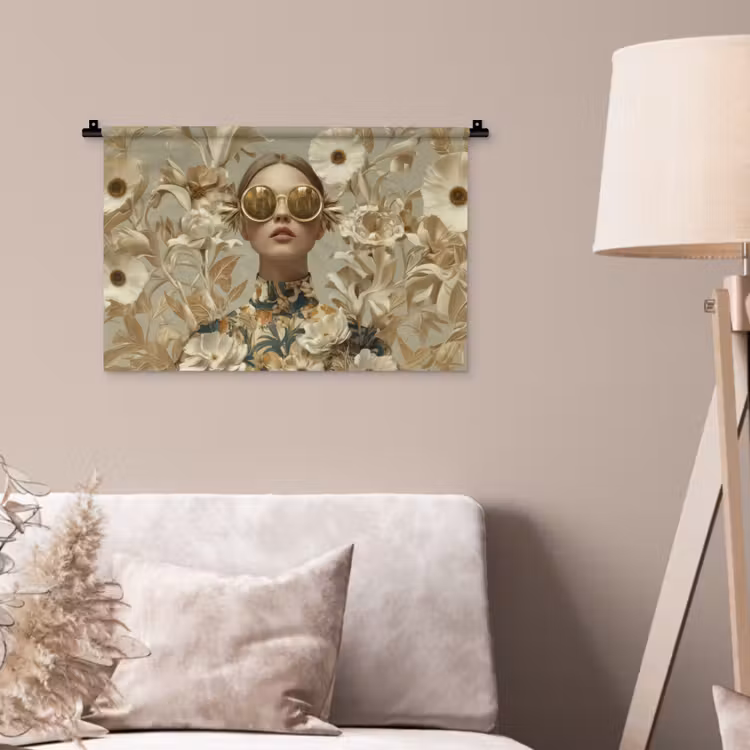 Wandkleed - Vrouw - Bloemen - Zonnebril - Wit — 2
