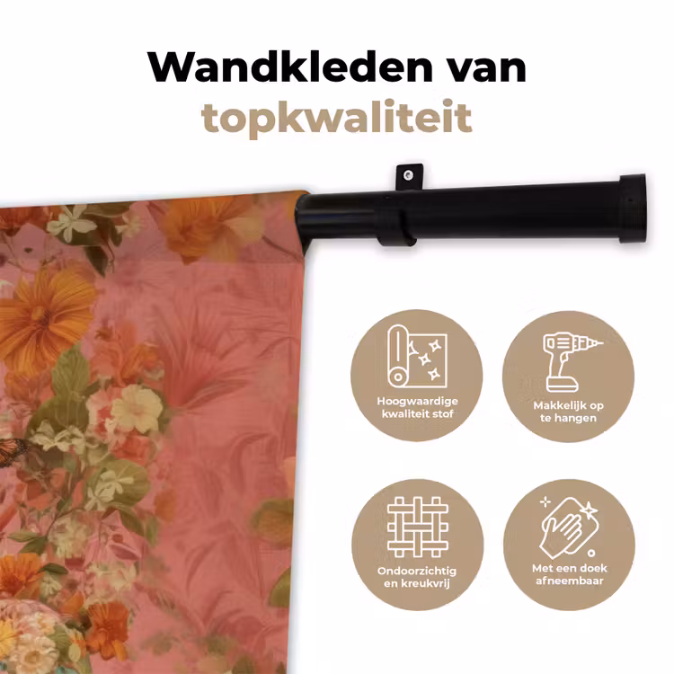 Wandkleed - Vrouw - Bril - Roze - Bloemen — 3