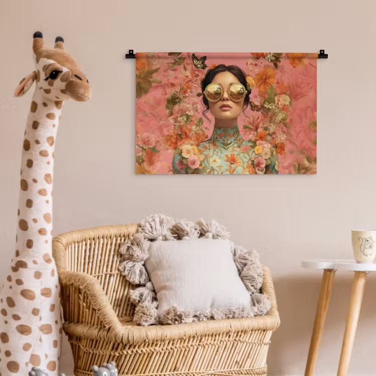 Wandkleed - Vrouw - Bril - Roze - Bloemen — 5