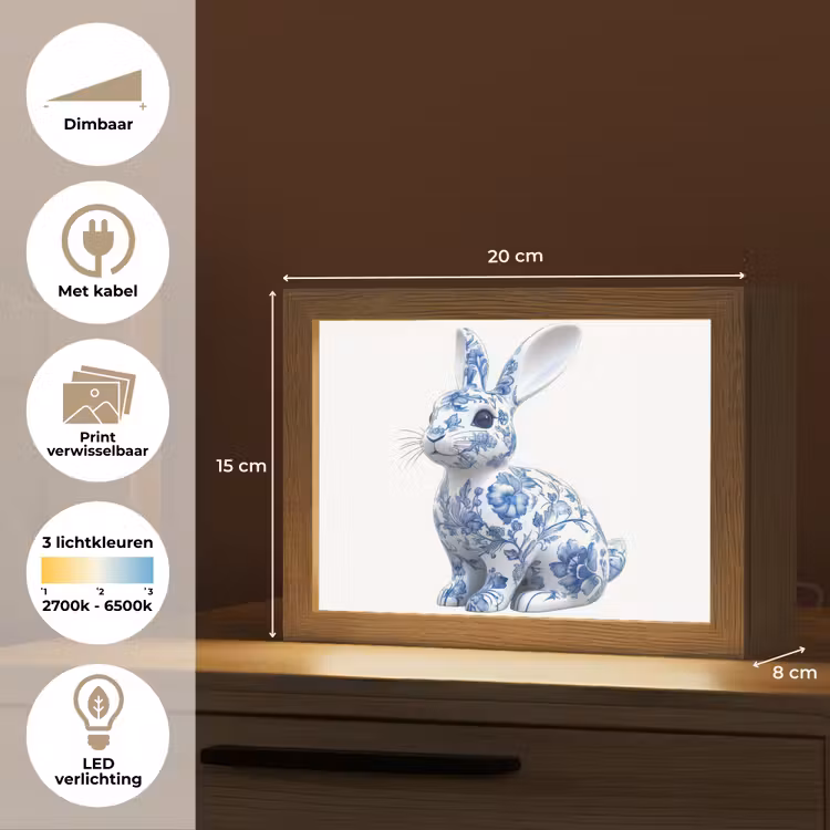 Lightbox - Wandlamp - Delftsblauw - Haasje - Wit — 9