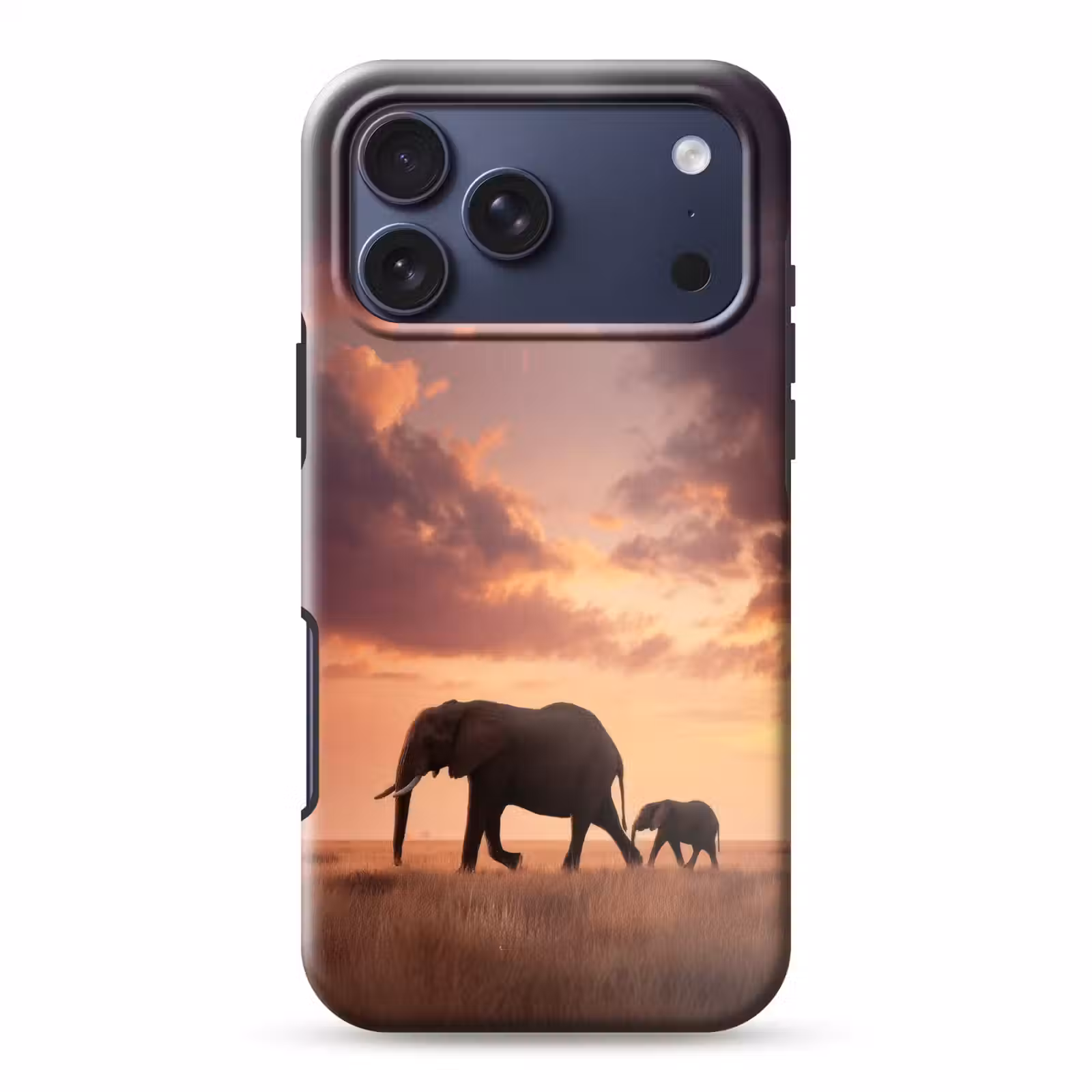 Telefoonhoesje Toughcase - Olifanten - Grasland - Zonsondergang — 1