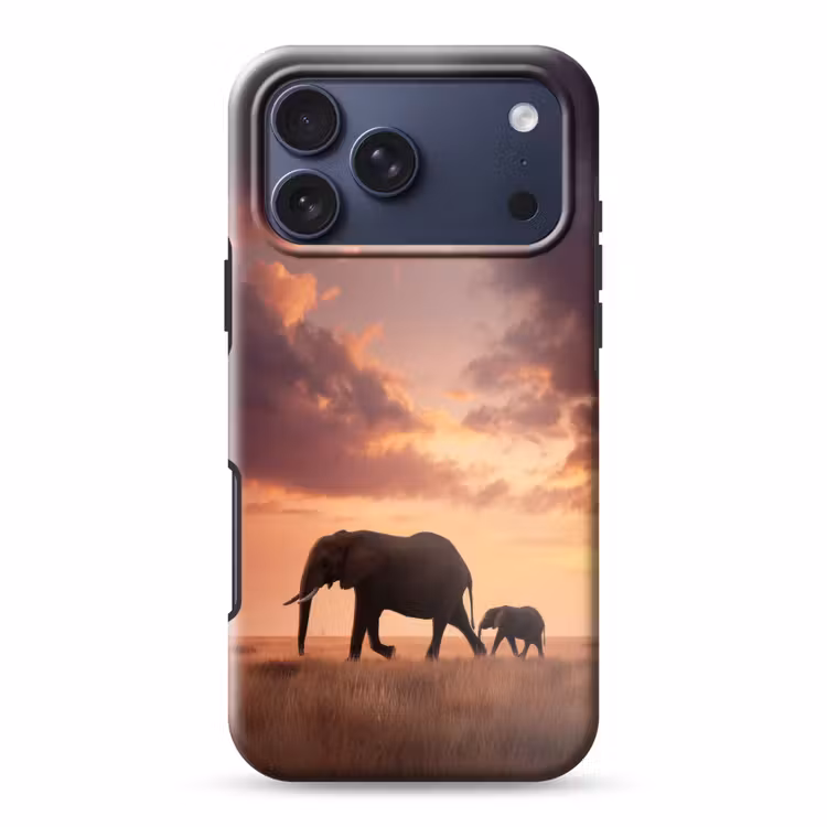 Telefoonhoesje Toughcase - Olifanten - Grasland - Zonsondergang — 1