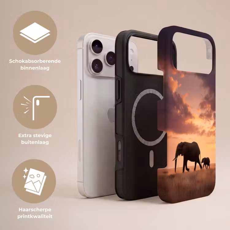 Telefoonhoesje Toughcase - Olifanten - Grasland - Zonsondergang — 3