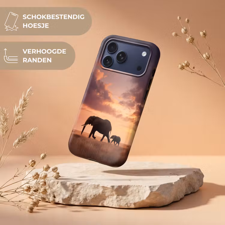 Telefoonhoesje Toughcase - Olifanten - Grasland - Zonsondergang — 5