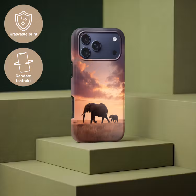Telefoonhoesje Toughcase - Olifanten - Grasland - Zonsondergang — 7