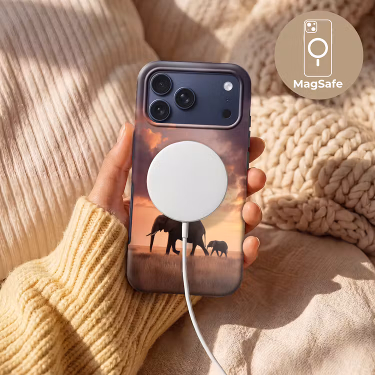 Telefoonhoesje Toughcase - Olifanten - Grasland - Zonsondergang — 8