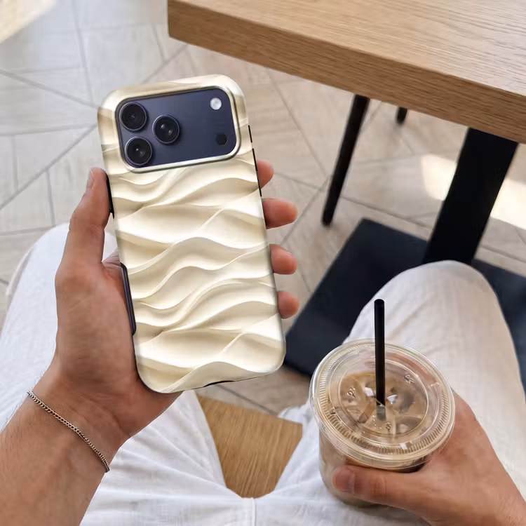 Telefoonhoesje Toughcase - Lijnen - Golvend - Crème — 4