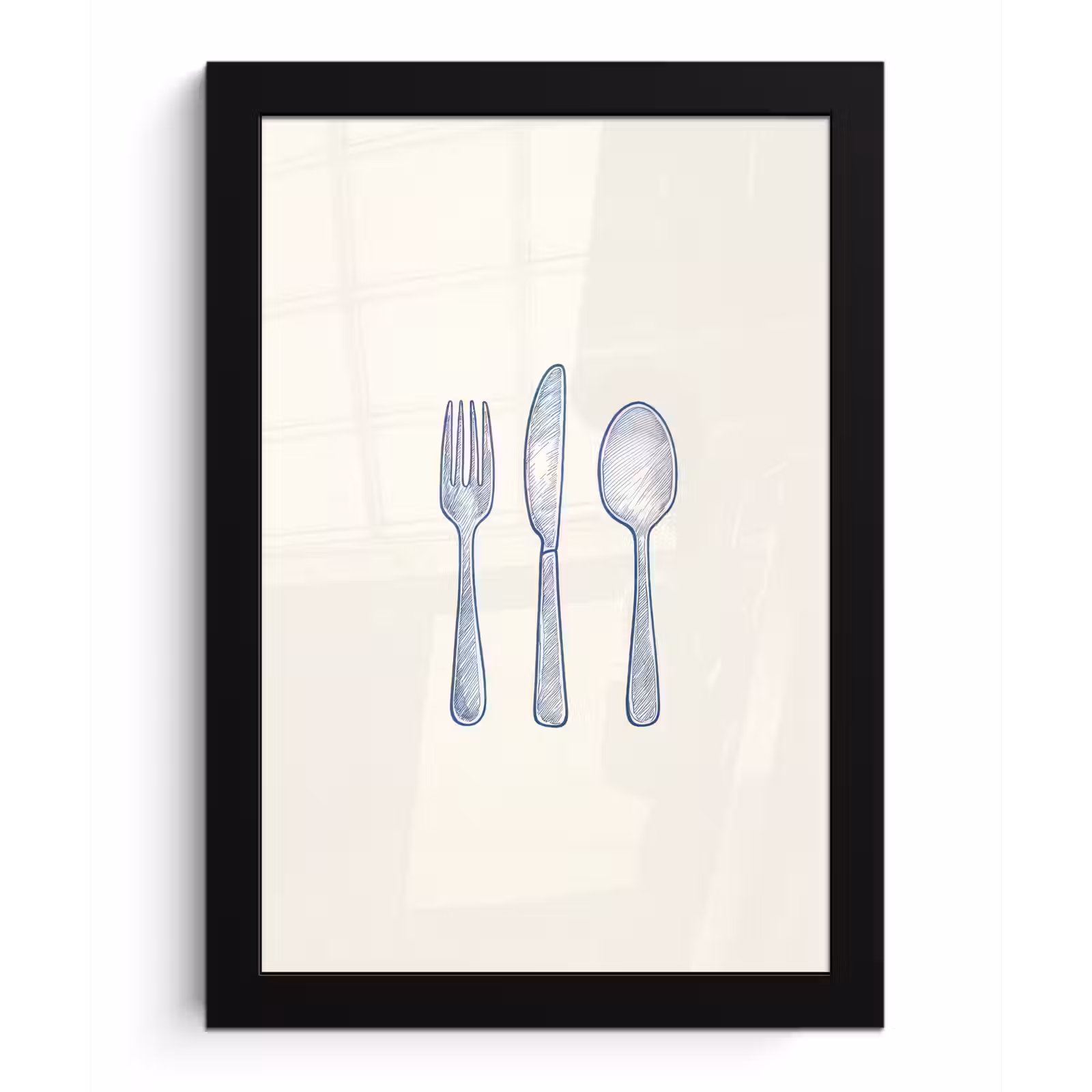 Poster met lijst - Blauw - Bestek - Lijn — 1