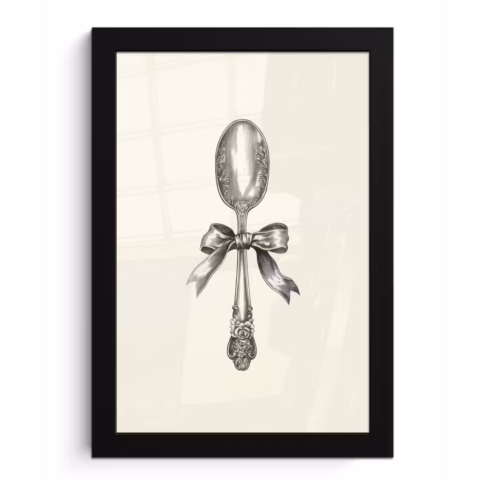 Poster met lijst - Lepel - Strik - Grijs — 1