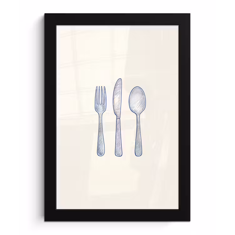 Poster met lijst - Blauw - Bestek - Lijn — 1
