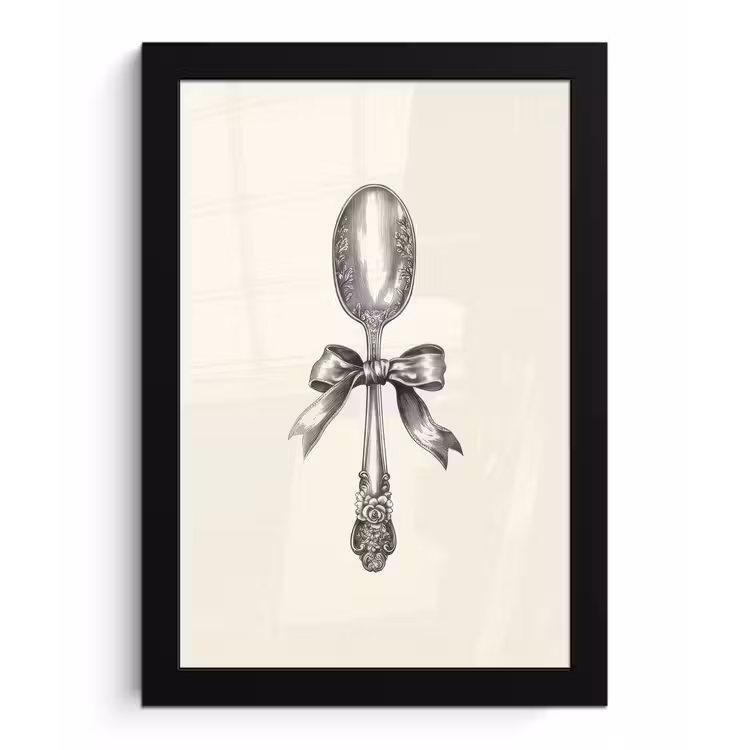 Poster met lijst - Lepel - Strik - Grijs — 1