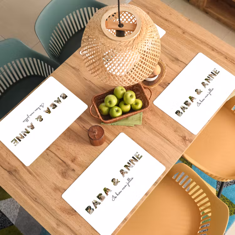 Gepersonaliseerde placemat - 6 stuks - Baba & Anne - Lettercollage — 6