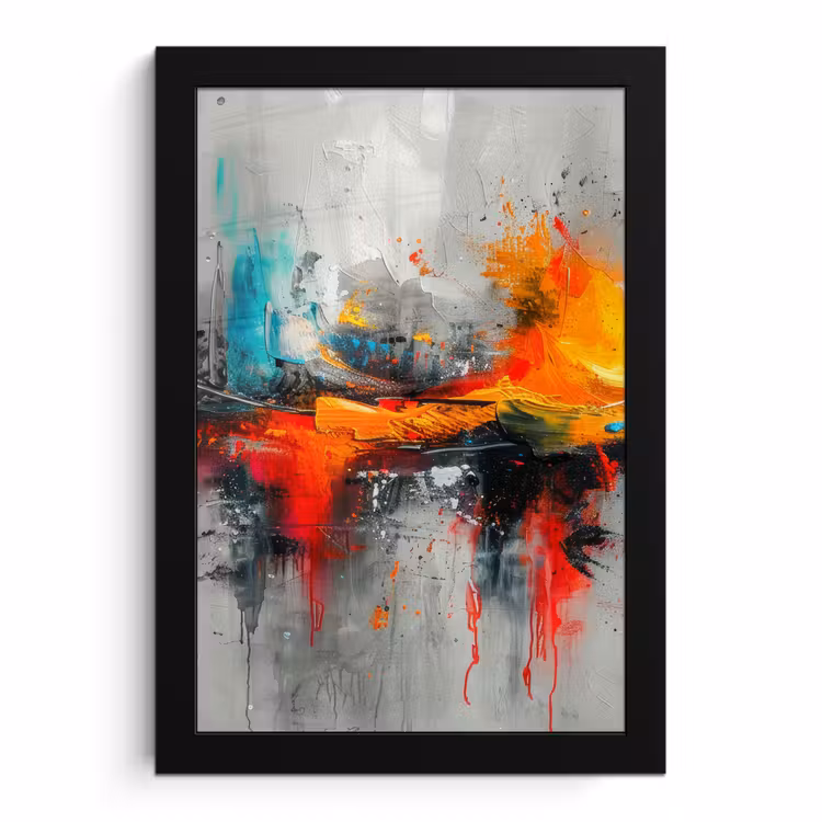 Poster met lijst - Moderne kunst - Oranje - Grijs - Abstract — 1