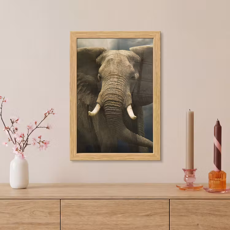 Poster met lijst - Afrikaanse olifant tegen de donkere wolken — 5
