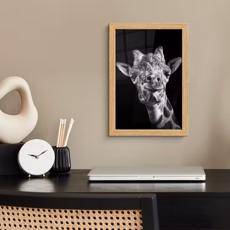 Poster met lijst - Giraffe - Dier - Zwart - Wit — 2