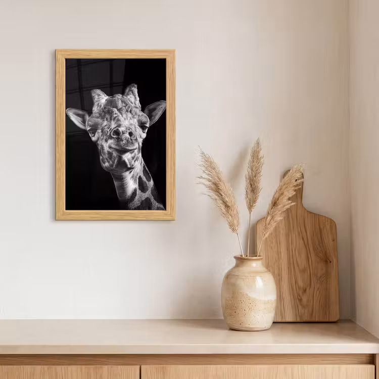Poster met lijst - Giraffe - Dier - Zwart - Wit — 3