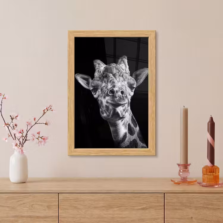 Poster met lijst - Giraffe - Dier - Zwart - Wit — 5