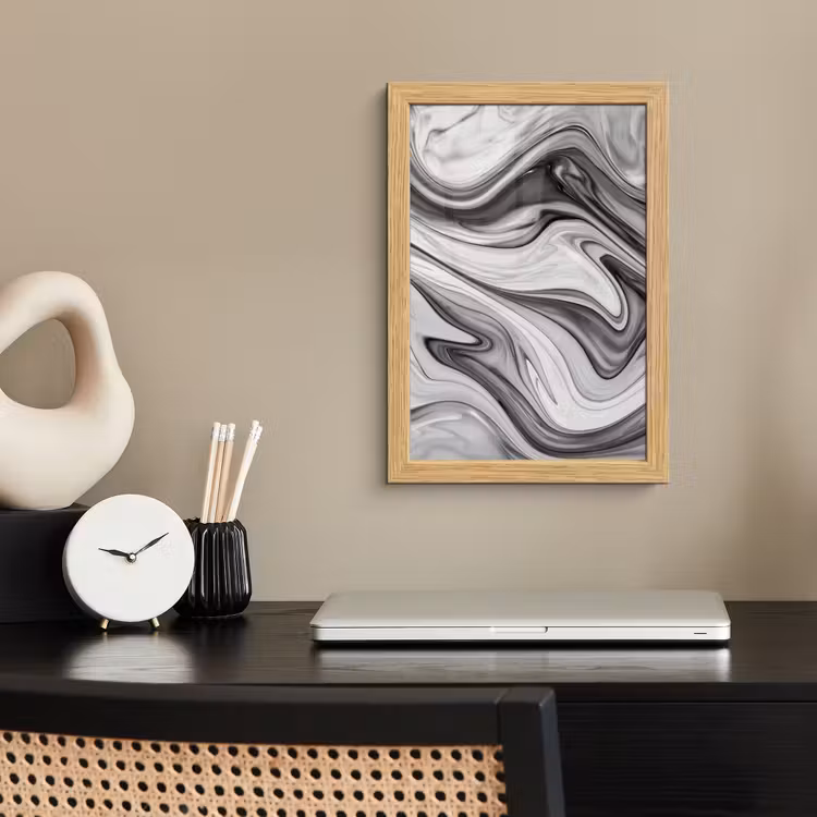 Poster met lijst - Marmer - Patronen - Grijs - Marmerlook - Zwart — 2