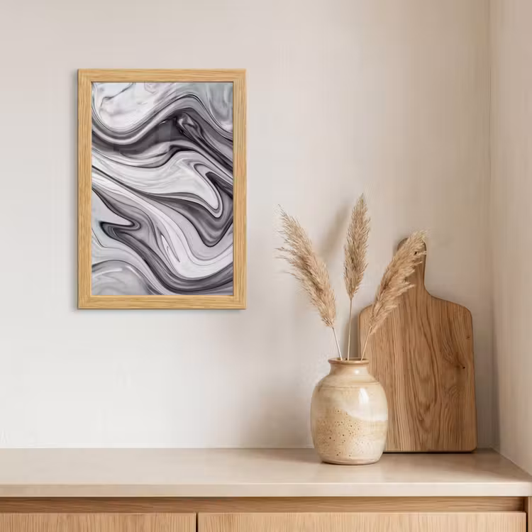 Poster met lijst - Marmer - Patronen - Grijs - Marmerlook - Zwart — 3